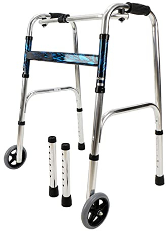 Gehbock Klappbarer Mit 2 Lenkrollen,Höhenverstellbarer Gehwagen Für Senioren Und Behinderte Leicht Gehhilfe Faltbar,Ergonomische Griffe,Rutschfeste Füße,Aluminium,Belastbar Bis 100 Kg B