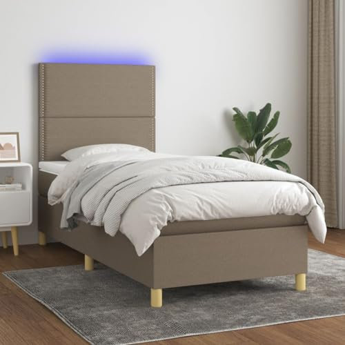 Juroupi Boxspringbett mit Matratze & LED Bett Mit Bettkasten Bett Boxspringbett Betten Boxspringbett Mit Matratze Taupe 90x190 cm Stoff - 3135321