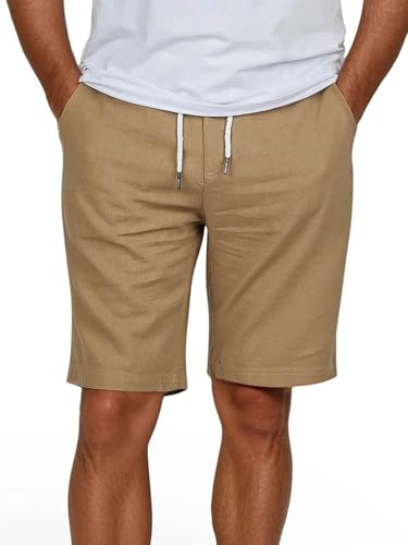 riverso Pantalones cortos de lino para hombre, verano, corte regular, RIVOliver, pantalones cortos, bermudas, hasta la rodilla, de un solo color, blanco, azul, azul marino, beige, negro, verde, tallas