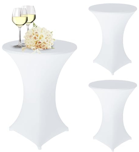 PORFOYO 3 Stück Stehtisch Hussen, Stretch Stehtisch Husse, Stretch Stehtischhusse Hussen Stehtische Verstärkung Im Fußbereich Tischhussen Für Hochzeit Geburtstagsfeier Bar(80×110cm,Weiß)