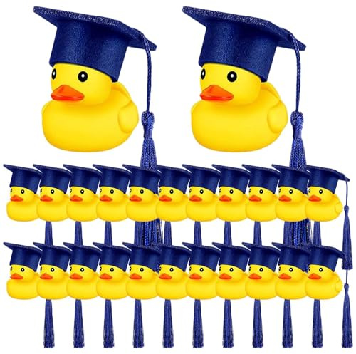 Ente Mit Abschlusskappe – Lustige Gummiente Zum Akademischen Abschluss, Dekoration Für Das Armaturenbrett Aus Gummi Fürs Auto, Quietscheente Mit Schild Mit Bachelor-Kappe, Gut - Blue 24 Packs