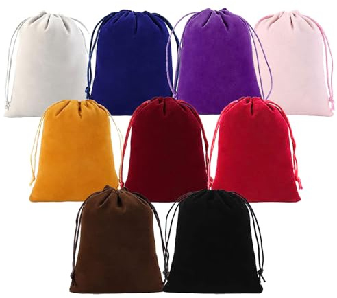 Srvauyea 9 sacchetti in velluto, 20 x 25 cm, con cordoncino, 9 colori, sacchetti per gioielli, piccoli sacchetti colorati per gioielli, regali, matrimoni, feste