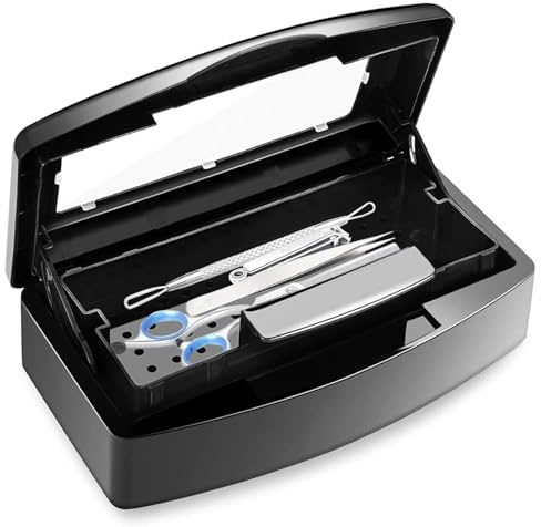Disinfection Tray, Nail Tools Steriliser, Manicure Disinfection Box Tray, for Beauty Salon Manicure Hair Tools Instruments Doctors Manicure Laboratory Cleaning Supplies (Black)