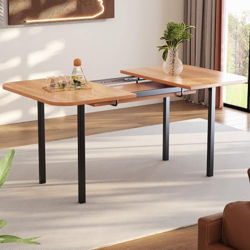 Lahoomu Klassischer Ausziehbarer Esstisch in Holzfarbe 120 cm, Teleskoplänge bis 160 cm, Tisch in Naturfarbe, Hochfeste Legierungsstütze, Geeignet für 4-6 Personen