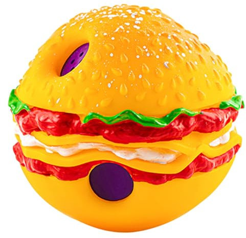 Quietschball für Hunde, 14 cm, Hamburgerform, interaktiver Hundeball, bissfest, unzerstörbarer Hundeball, lustiges Wackelball-Hundespielzeug zur Linderung von Angstzuständen, Übungs-Wackelball-Hu
