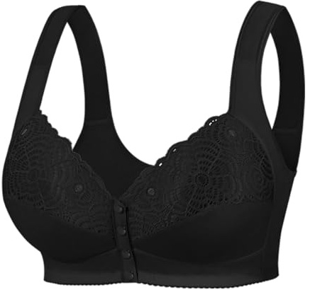 2025 Soutien-gorge push-up doux et confortable pour femme avec boucle de bonnet fixe à l'avant pour personnes âgées Grande taille Soutien-gorge sans armatures Débardeur fin, Noir , 95G