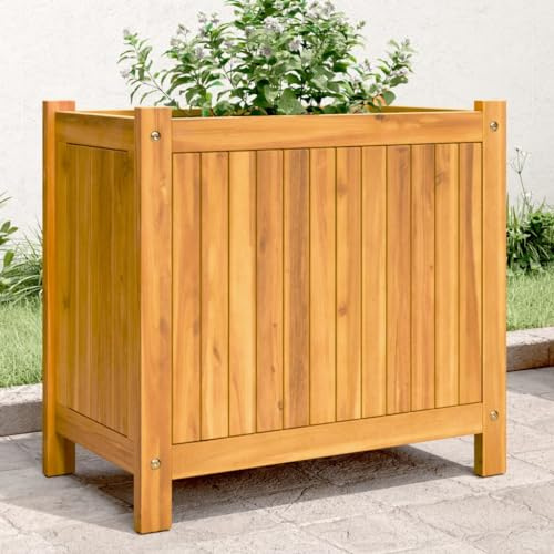 HaoChrymec Jardinera con Inserto de Tela, Madera Maciza de Acacia, Diseño Práctico, Ideal para Huerto Urbano, Balcón y Exteriores, 54x31x50 cm