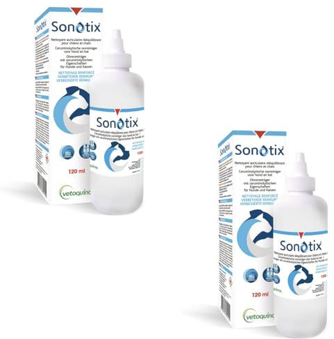 Vetoquinol Sonotix Ohrenreiniger | Doppelpack | 2 x 120 ml | Ohrenreiniger für Hunde und Katzen | Zur schnellen und effektiven Entfernung von Cemuren | Mit Zwei Applikatoren