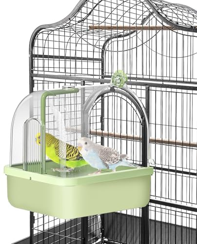 Umisu Hängende Badehaus Vogel Badewanne, Automatisches Vogelbad mit Pumpe/Filter, Vogeltränke Bad Dusche Vogelkäfig Zubehör für Sittiche Papagei Wellensittich (Grün)