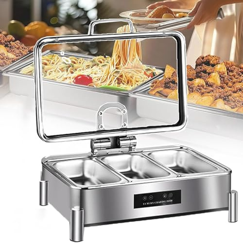 Scaldavivande Elettrico Professionale con Tocco Intelligente, Chafing Dish Elettrico, Acciaio Inossidabile Chafing Dish Elettrico, Temperatura Regolabile30-90°C, per Hotel, Buffet, Ristoranti