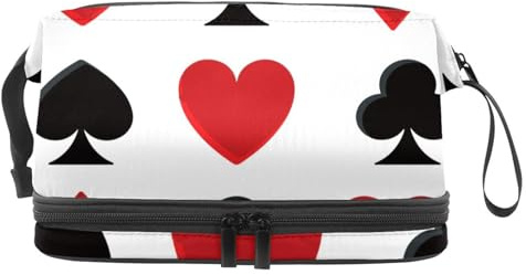 VAPOKF Poker Cards Spades Hearts Pattern Cosmetic Bag for Women and Girls, Travel Toiletry Bag Makeup Handy Pouch Organizer Bag with Brush Compartment