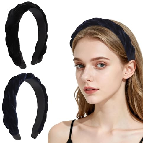 Oblihumoy 2 Stück Samt Haarreifen Damen | Vintage Geflochten Stirnbänder Dicke Haarschmuck, Dirndl Haarreif Oktoberfest Damen, Haarband für Damen und Mädchen