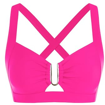 ZAFUL Rose Red Womens Bathing Suit Tops Only Thicker Band Cut Out Padded Push-Up Bra Retro and Vintage Swim Tops for Large Bust (Rose Red M)