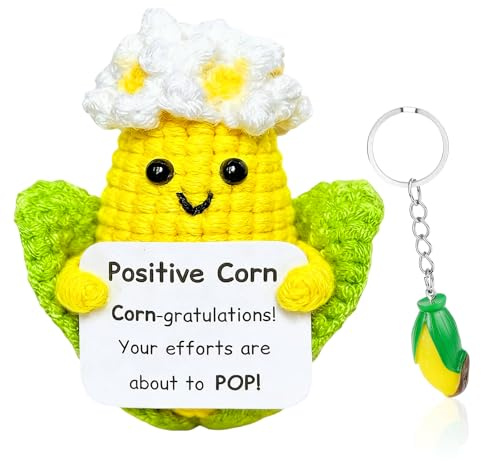 Vspek Positive Crochet Corn Doll, Handmade Crochet Corn Emotion Support Gift, Cartoon Charm Keychain, Encouragement Present, Birthday Gifts for Family, Friends, Coworker, Bestie, Home Office Decor