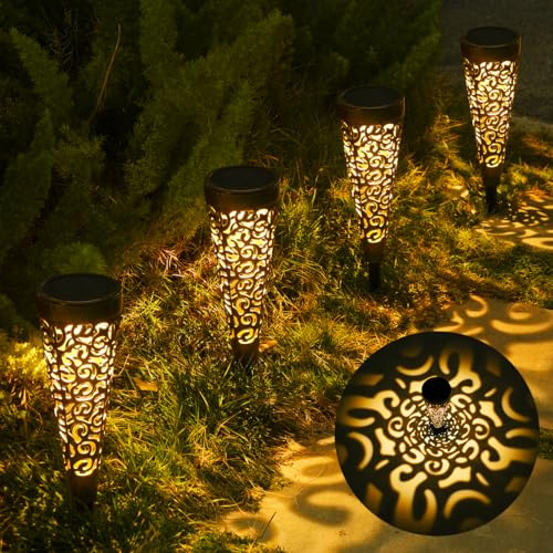 Bonsery Solarleuchten für Außen 4 Stück, IP65 Wasserdicht Solarlampen für Außen Garten mit Erdspieß, Solarleuchten Garten, LED Solar Gartenleuchten Wegeleuchten für Balkon Terrasse Rasen Deko(Bronze)