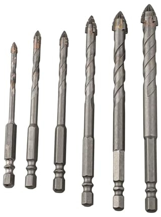 Lot de 6 forets excentriques à quatre cannelures pour percer le carrelage du verre, 6 pièces en plastique, pierre, quatre cannelures, résultant en des trous plus lisses et plus précis dans les briques