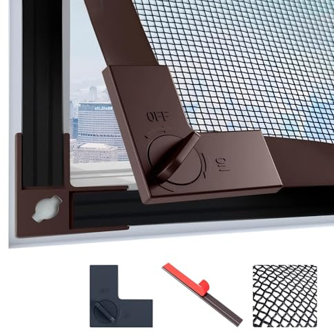 Mosquitera Ajustable Para Ventanas, Se Adapta A Medidas De Hasta 55x135cm Con Tira Magnética En Todo El Marco Y Clips De Fijación(Brown Frame Gray Mesh,120x160cm)