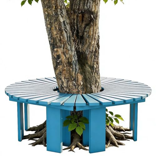 Gaommini Outdoor-Bänke, umlaufender Baumsitz, Halbrunder Terrassensitz mit Massivholzrahmen, Gebogene Baumbank, Allwetter-Pflanzenständer(Blau,Half Round)