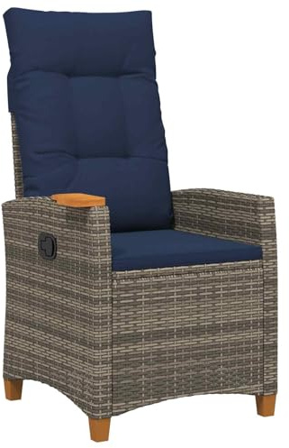 Mhdvray Verstellbarer Gartenstuhl mit Teeteller, Poly-Rattan Gartensessel inklusive Sitzkissen, Relaxsessel mit Verstellbarer Rückenlehne für Garten, Terrasse und Balkon, 62 x 64 x 112 cm