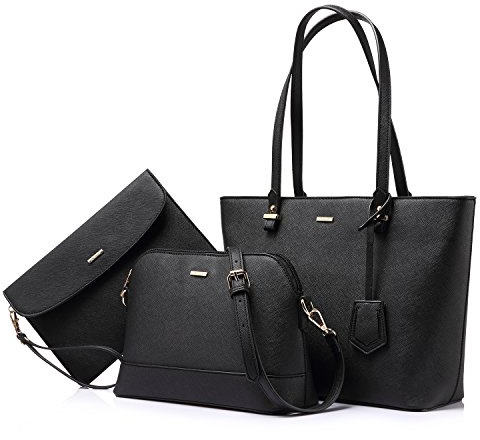 LOVEVOOK Bolsos de las mujeres bolsos hobo bolso de mano de 3 piezas Negro