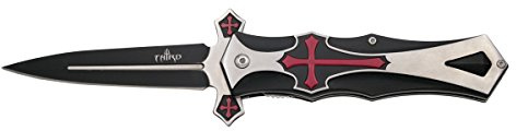 Messer Third 17510, Griff aus schwarzem und satiniertem Aluminium mit rotem Templerkreuz, Schwarze Edelstahlklinge von 10,7 cm. Mit Clip.