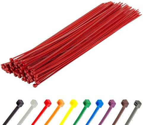 Gocableties - Fascette Plastica Rossa - 370 mm x 4,8 mm - 100 Pezzi - Fascette Lunghe Colorate