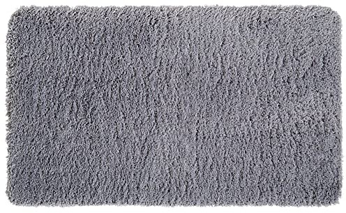 PANA® Mikrofaser Hochflor Badematte - 60 x 100 cm - Farbe: Grau | Großer Hochflor Badteppich aus weichen Mikrofasern - Rutschfest & waschbar bei 30° - Als Badvorleger oder Duschvorleger