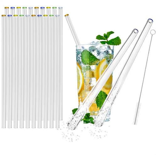 COM-FOUR® 20x glasstrå - Återanvändbara glasdrinkar med rengöringsborste - miljövänliga dricksrör för drycker och smoothies