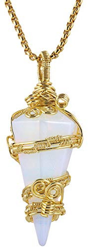 mookaitedecor Sechseckige Kristall Punkt Anhänger Pendel für Divination | Draht Umwickelt Kristall Punkt Stein, Heilsteine Anhänger Halskette für Frauen und Männer, Heilung Chakra Edelstein Schmuck