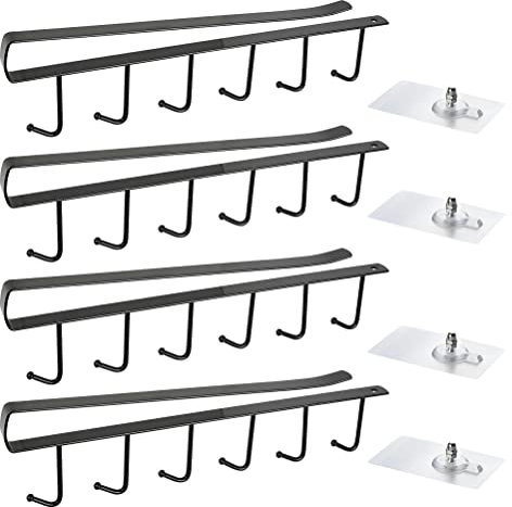 CENBEN 4 Stück Tassen Haken,Tassenhalter,Küche Haken ohne Bohren,Aufbewahrungshakenr mit 4 Klebeschraube,Shelf Becherhalte für Tassen,Becher,Weingläser,Küchenutensilien(Schwarz)