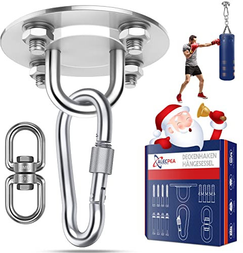 ALECPEA Edelstahl Deckenhaken bis 400kg - Boxsack Halterung, Hängematten Befestigung, Schaukelhaken - Deckenhalterung Outdoor & Indoor – Schwerlasthaken Aufhängung
