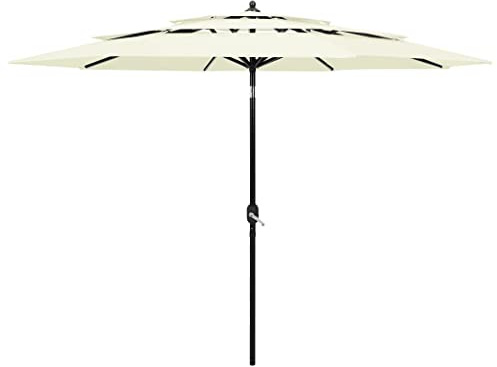 vidaXL Sonnenschirm mit Aluminium-Mast 3-lagig Ampelschirm Gartenschirm Marktschirm Strandschirm Kurbelschirm Schirm Terrasse Garten Sandfarben 3m