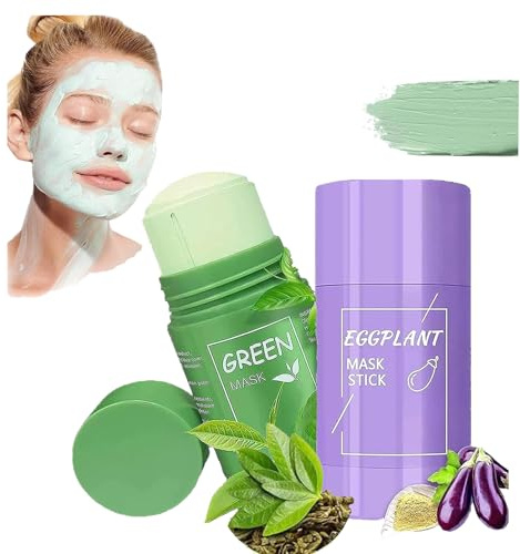 AONAT 2 Stück Grüner Tee Maske,Green Mask Stick,Grüntee Purifying Clay Grüntee Maske Ölkontrolle Anti-Akne-Aubergine Fest Fein,Regulieren Sie den Wasser