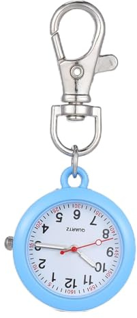 Hemobllo Taschenuhr mit Schlüssel Schnalle, Metall Uhr, Clip auf Uhr, Glas Quarz Pocket Watch Boodge Uhren für Arztschwester Einfach Lesen (Zufällige Schriftfarbe)