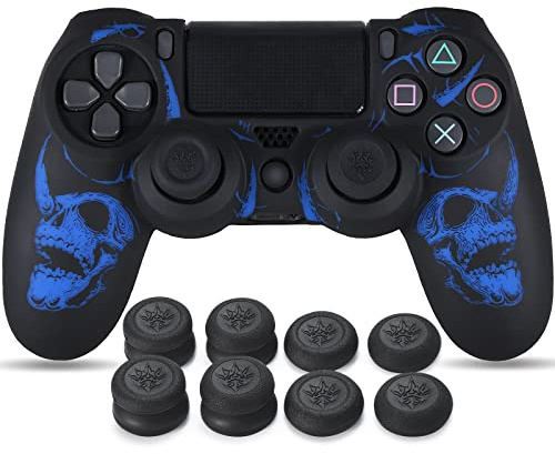 YoRHa 1 x skin in silicone per controller PS4 (teschi blu) con esclusive impugnature per pollice x 8