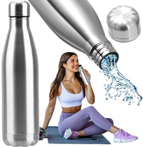 Retoo Gourde en acier inoxydable de 500 ml avec bouchon à vis de 0,5 l - Passe au lave-vaisselle - Anti-fuite - Pour le sport, la course, le vélo, le yoga, l'école, le fitness, l'extérieur, le camping