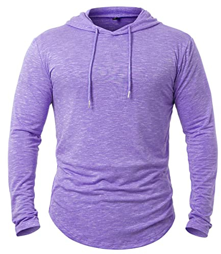CARWORNIC Felpa sportiva da uomo con cappuccio, a maniche lunghe, ad asciugatura rapida, per allenamento sportivo, Lilla, S