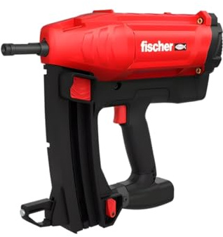 FISCHER, Pistola de clavos, clavadora electrica a gas FGC 100 para fijación de chapa, perfiles, yeso y acero, con dos baterías de 7,2V y 3Ah a 2 disparos por segundo