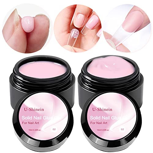 U-Shinein, 2 x 10 ml Solider Gel-Nagelkleber, für Acrylnägel, Maniküre, Nagelkunst, UV/LED-Lampe, rosa