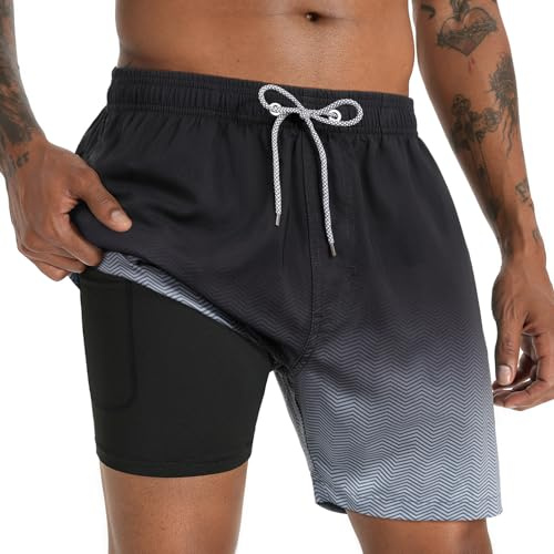 iCKER Badehose Herren Kompression Liner 2 in 1 Badeshorts Board Shorts Schnelltrocknend Strand Beach Shorts