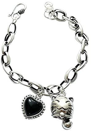 YUUKI Armband Damen Silber,Sterling 925 Silberarmband Für Frauen, Silberarmband Mit Katzenherzanhänger, Karabinerverschluss-Tennisarmbänder Für Frauen Mode-Kristallschmuck Für Männer Und Frauen