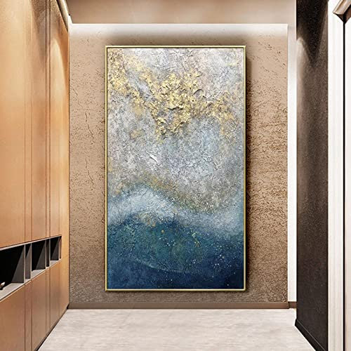 Große Mode Blattgold Kunst Malerei Floater Rahmen Leinwand Kunst Bild gemalt abstrakte Ölgemälde Wand Wohnkultur 30 x 75 cm (12 x 30 Zoll) mit Rahmen