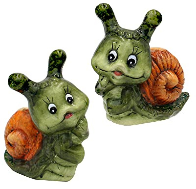 Dekohelden24 Keramik Schnecke/Dekoschnecke, 2er Set, Gartendeko, Maße ca. 8,3 x 4,6 x 8,3 cm