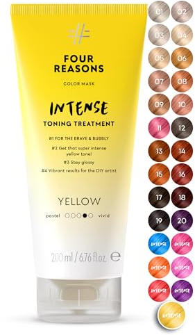FOUR REASONS Color Mask INTENSE Yellow (27 Farbtöne) – Intensive Tönung – Farbspendende Pflege – Semi-Permanente Gelbe Haarfarbe für Aufgehelltes und Coloriertes Haar – 100% Vegan – 200 ml