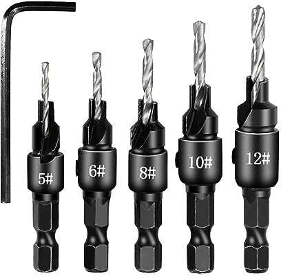 Alnicov 6Pcs punte per trapano svasatore Utensili elettrici con codolo esagonale da 1/4 di pollice e punta per trapano a cambio rapido Strumento per smussare la lavorazione del legno regolabile