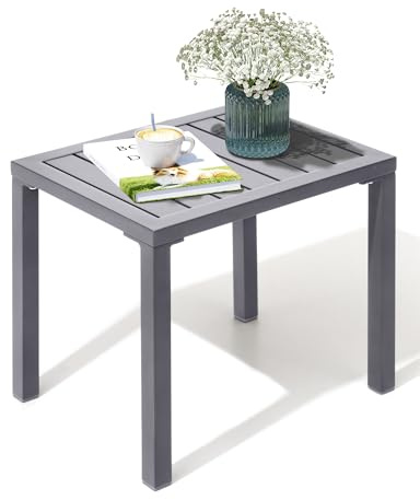 Crestlive Products Beistelltisch für den Außenbereich, Aluminium, rechteckig, kleiner Kaffee-Bistrotisch für den Innen- und Außenbereich (Hellgrau)