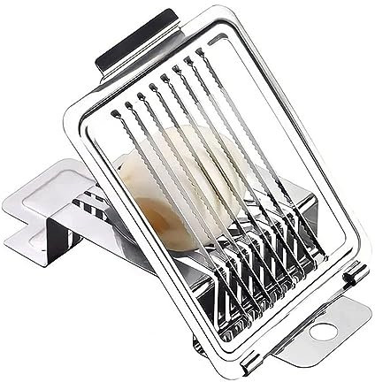 Pssopp Eierschneider Spülmaschinenfester Eierschneider aus Edelstahl Glättendes Schneidwerkzeug für Gekochte Eier, Bananen, Erdbeeren, Kiwis (Gezahnte Klinge)