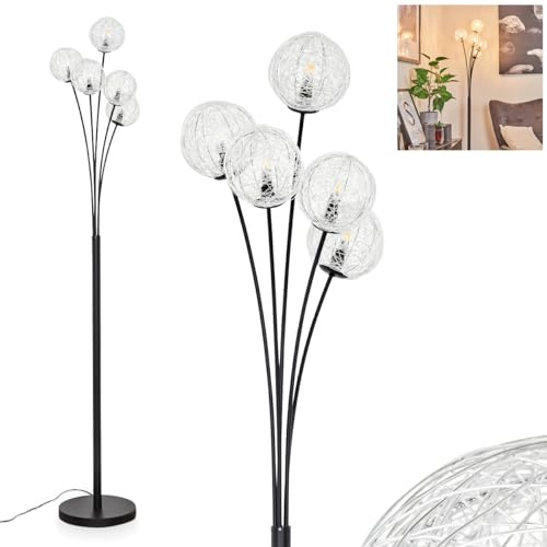 Stehleuchte Bernado, dimmbare Stehlampe aus Metall in Schwarz/Silberfarben, Standleuchte mit Schirmen aus Metallgeflecht (Ø 12 cm), stufenlos dimmbar über Fußschalter, 5 x G9, ohne Leuchtmittel
