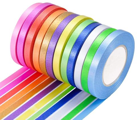 12 Rollen Ballonband, 12 Farben, Ringelband-Set, doppelseitig, Satinband, Rollen für Bastelarbeiten, Luftballons, Hochzeit oder Geburtstagsparty-Dekoration