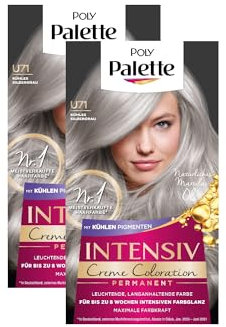 POLY PALETTE Intensiv Creme Coloration U71 Kühles Silbergrau (2 x 115 ml), permanente Coloration für bis zu 8 Wochen intensiven Farbglanz & 100% Grauabdeckung